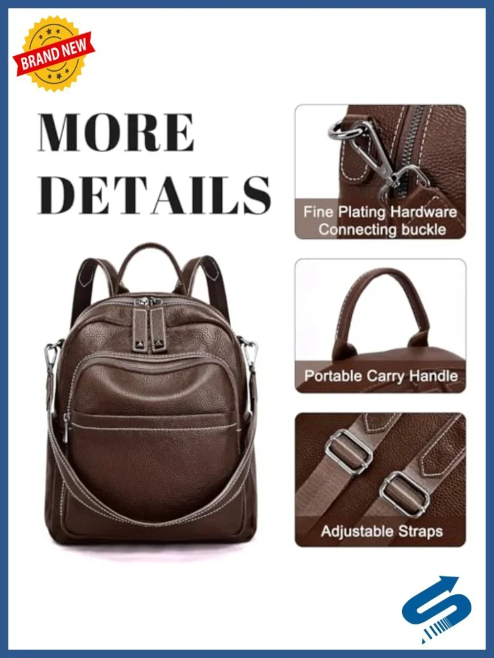 Genuine Leather Convertible Backpack Purse Women Anti Theft Travel Work Bag